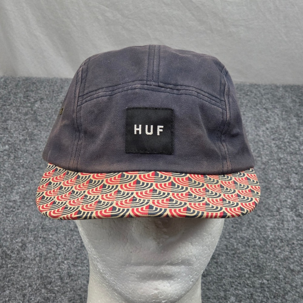 HUF 5 Panel Hat Mens Navy Blue Geometric Pattern Brim Streetwear‎ Camper Y2K USA
